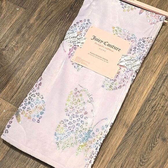 Juicy Couture Home Iridescent Foiled Butterfly Logo Plush Throw Blanket - Picture 7 of 9